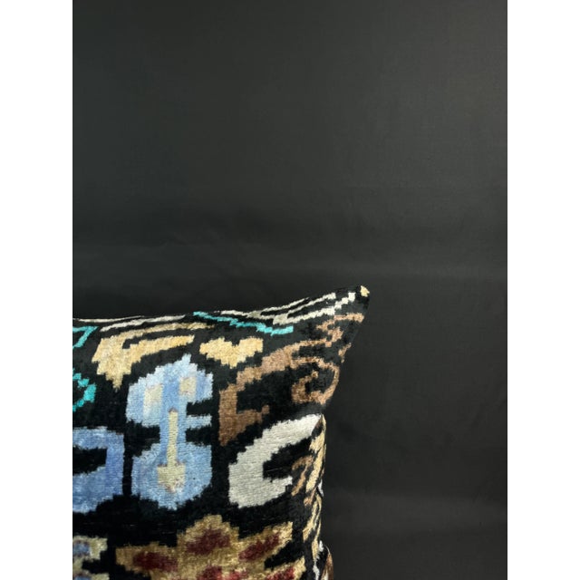 Traditional Multicolor Velvet Ikat Pillow Cover For Sale - Image 3 of 5