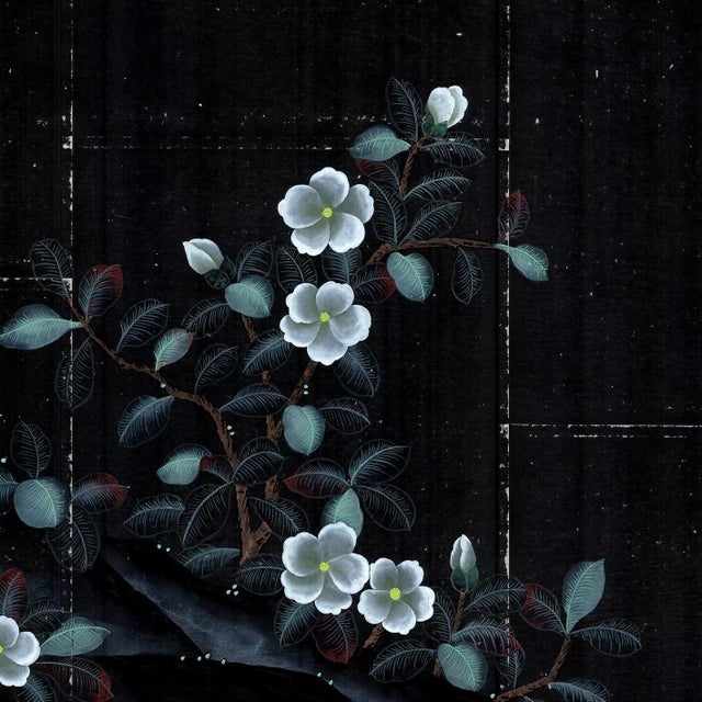 36" * H96"/Panel * 4ps, Black Chinese Bird-and-Flower Wallpaper, Bird-and-Flowe Wallpaper Mural, 4 Panels For Sale - Image 6 of 7