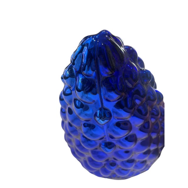 Large Vintage Cobalt Blue Glass Kugel Style Ornament With Brass Cap For Sale - Image 10 of 12