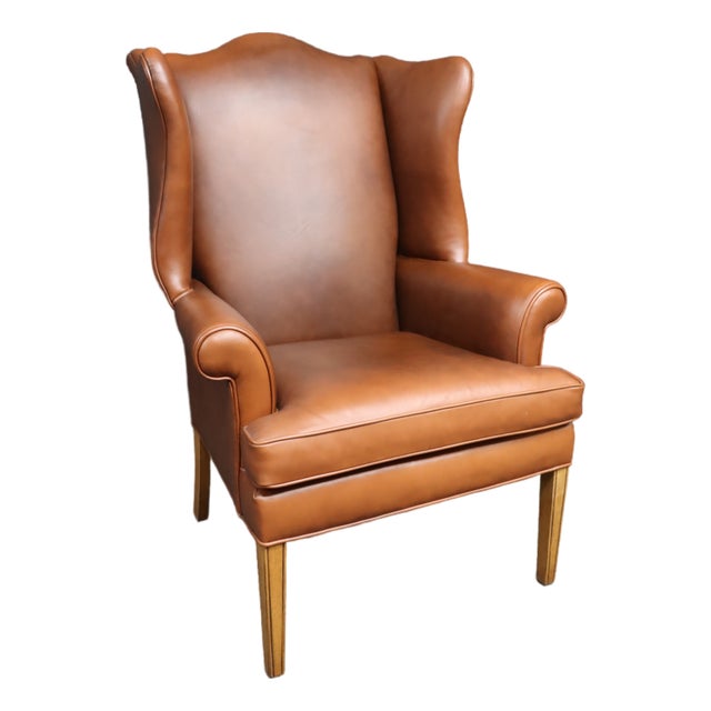 Ethan Allen Leather Wingback Chair For Sale