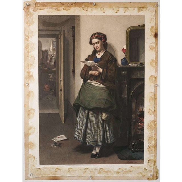 A large lithograph by thomas faed of a girl reading a letter. The colours are as fresh as the day it was printed as this...