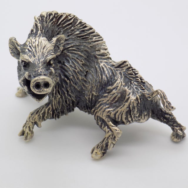 Vintage Italian Handmade Genuine Silver Boar Figurine by Mario Cerreti, 1950s For Sale - Image 3 of 13