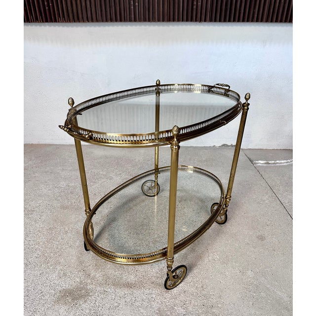 Oval Serving Cart in Brass and Glass, Italy, 1950s For Sale - Image 6 of 18