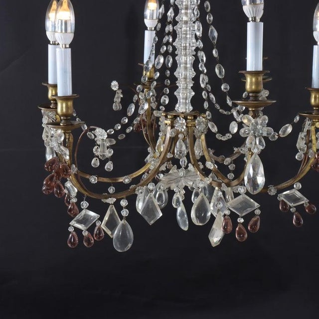 Antique French Louis XIV Style Brass & Crystal 6 Light Chandelier C1930 For Sale - Image 4 of 11
