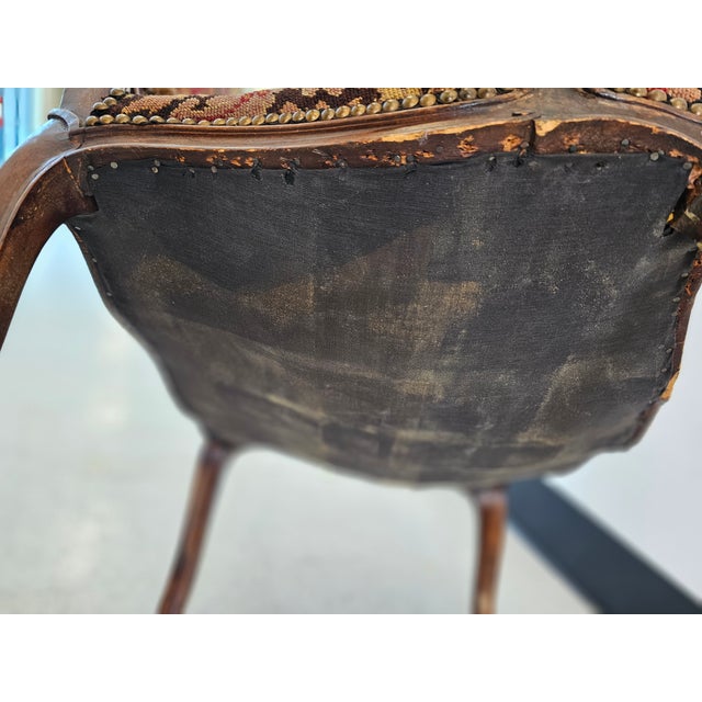 19th Century French Louis XV Style Mahogany and Needlepoint Tapestry Bergeres Fauteuils, Pair For Sale - Image 11 of 11