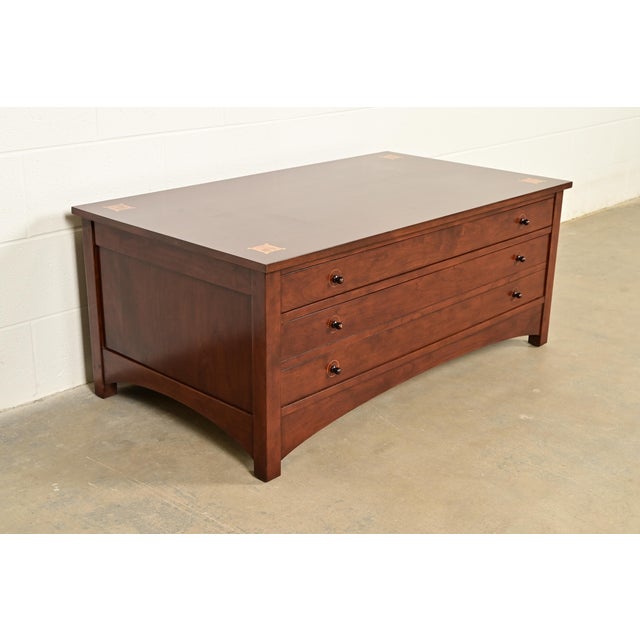 Mission Stickley Harvey Ellis Collection Arts & Crafts Inlaid Cherry Wood Coffee Table For Sale - Image 3 of 16
