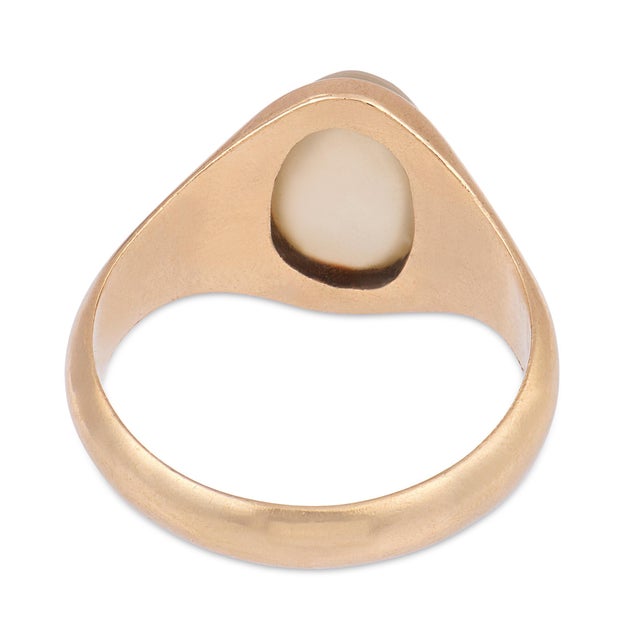 Vintage Moonstone Bezel Set 9k Yellow Gold Ring, Size 8.5 For Sale In Los Angeles - Image 6 of 6