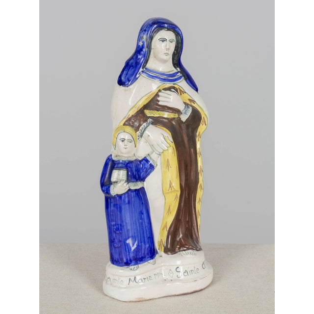 French Henriot Quimper Faience Statue of Virgin Mary & St. Anne For Sale In Orlando - Image 6 of 10