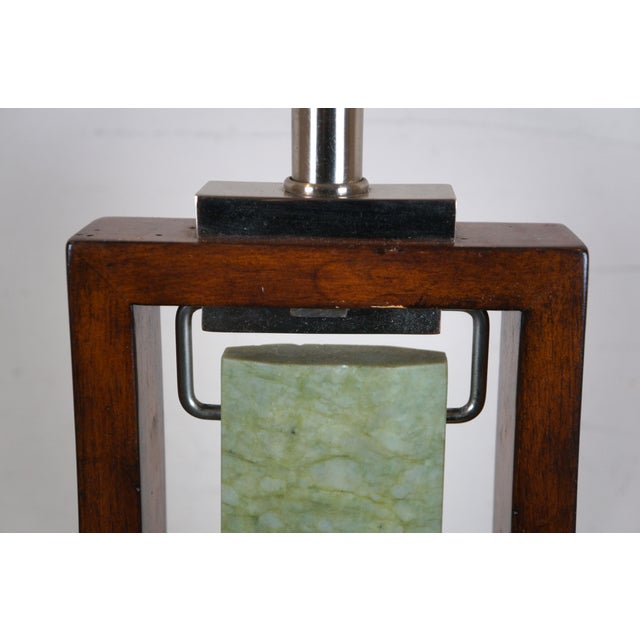 Late 20th Century John Richard Modern Mahogany Lucite Green Jade Pendulum Table Lamp For Sale - Image 5 of 11