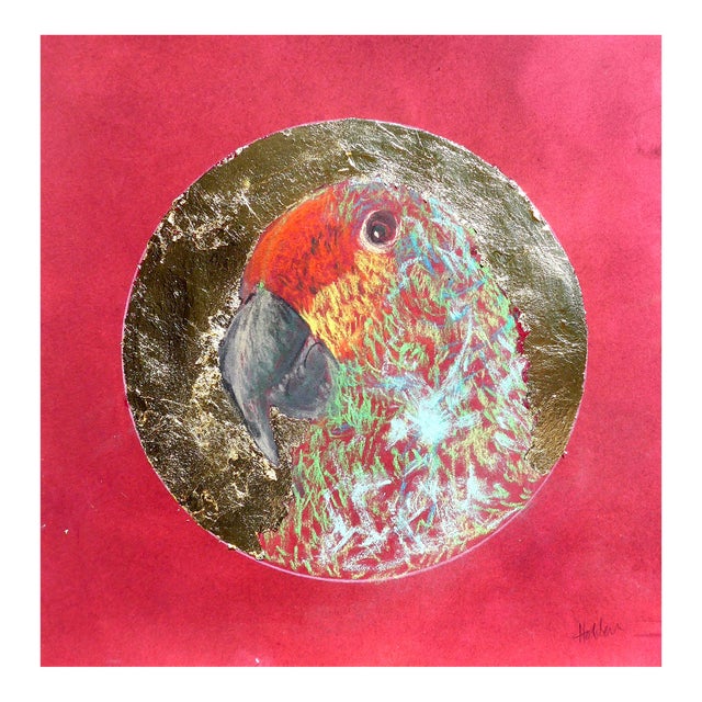 Contemporary Drawing, Parrot in a Golden Cameo For Sale