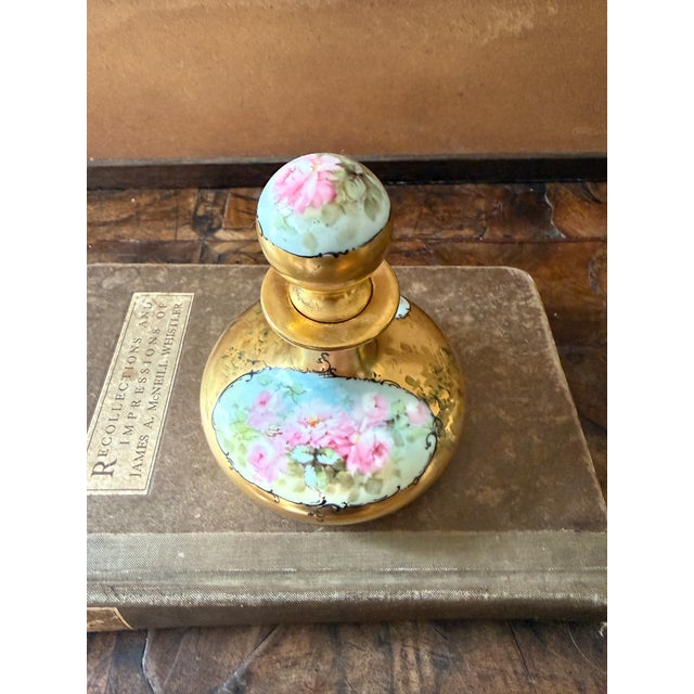 1900 - 1909 Antique Circa 1900 P H Leonard Vienna Austria Hand Painted Rose Perfume Bottle Gold Gilt For Sale - Image 5 of 10