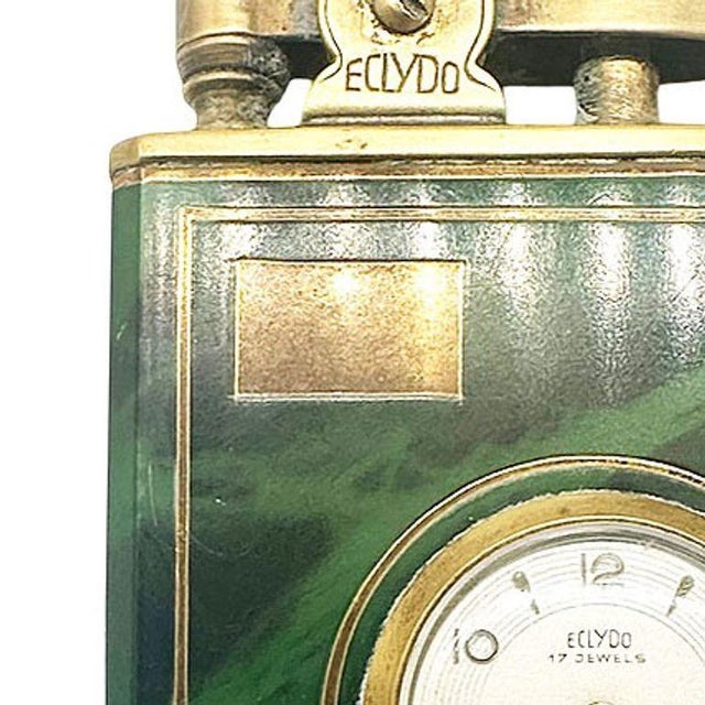 Green Mid 20th Century German Green Marble German Brass Lighter W/ Watch by Eclydo For Sale - Image 8 of 9