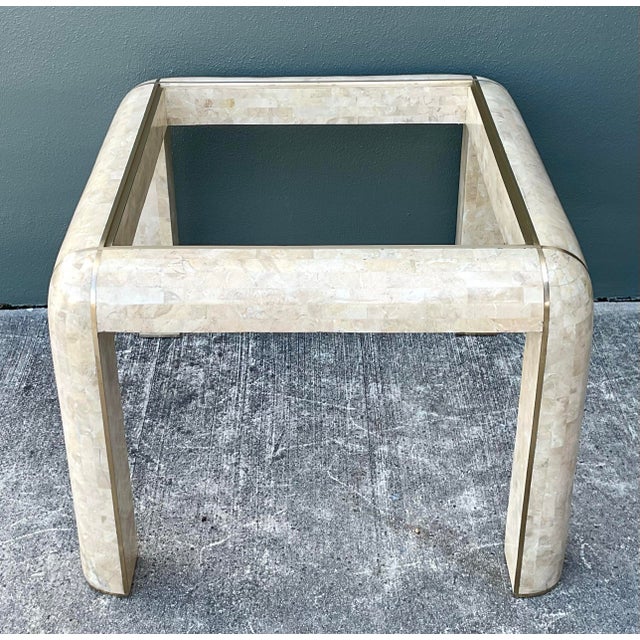 Metal Vintage Boho Tessellated Stone and Brass Inlay Game Table For Sale - Image 7 of 12