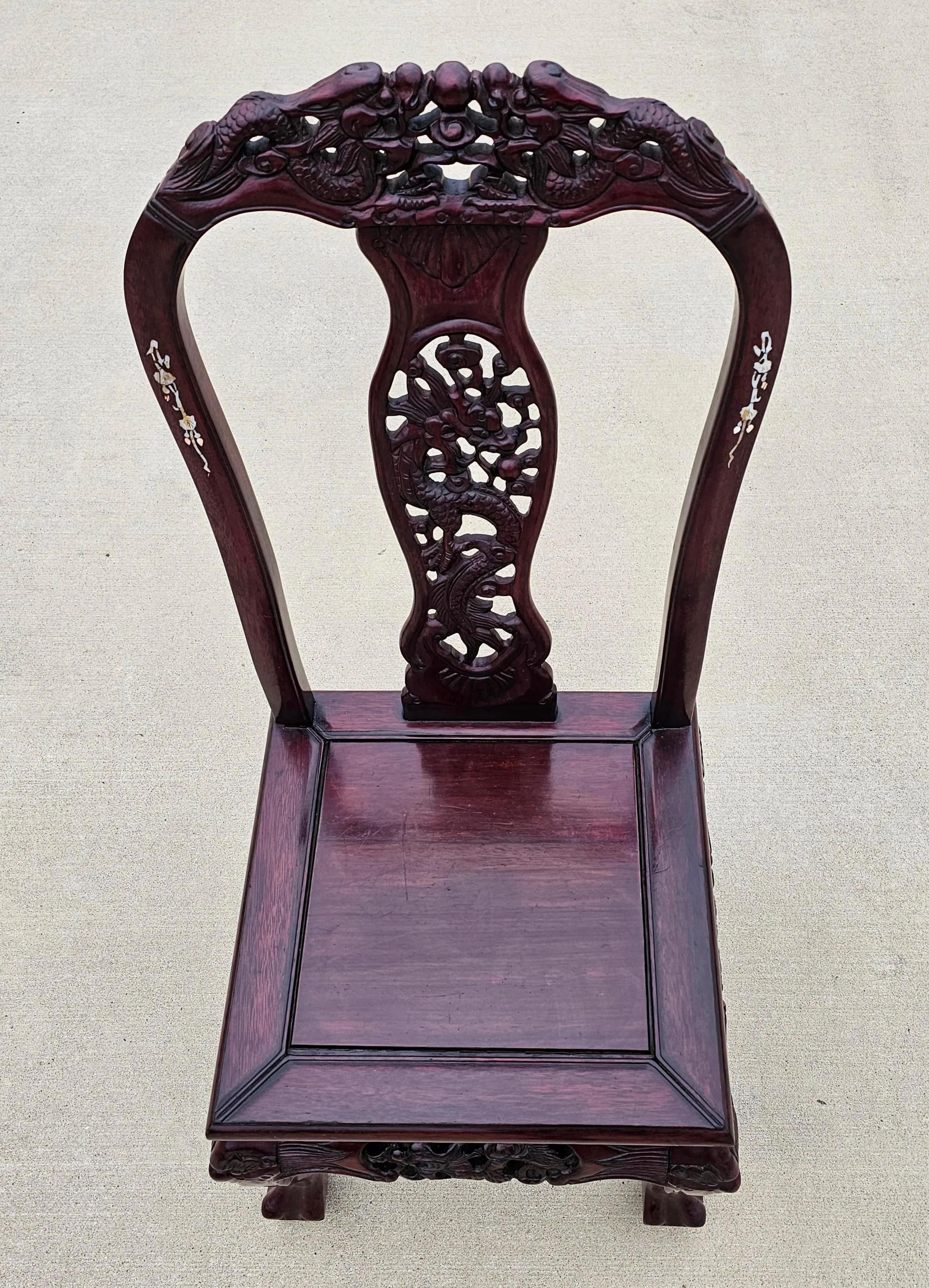Japanese Meiji Period Carved HungMa Rosewood Antique Dragon Chair