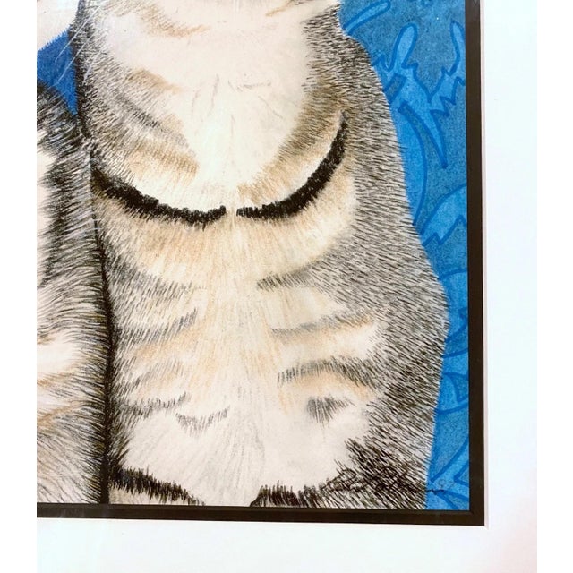 Late 20th Century Gray Tabby Cats Original Painting – Cat Lovers Art Decor Gift Framed Signed For Sale In San Francisco - Image 6 of 8