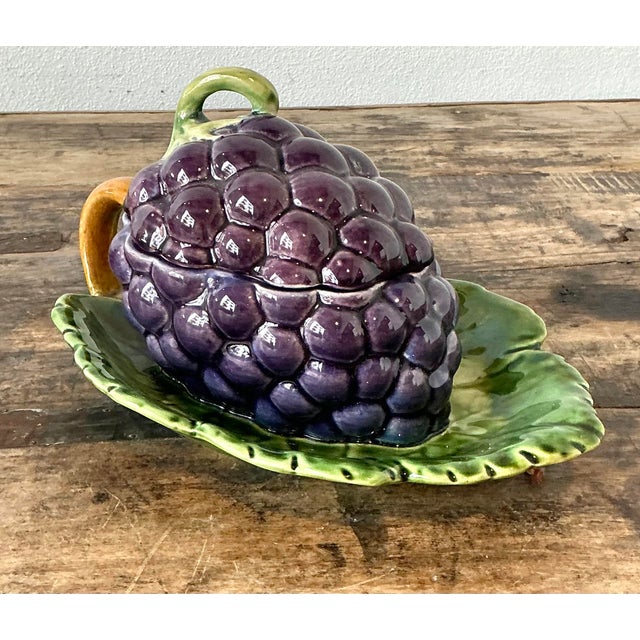 Mid-Century Modern Vintage French Sarreguemines Glazed Ceramic Lidded Bowl For Sale - Image 3 of 7