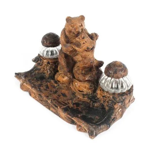19th Century Hand Carved Black Forest Bears Inkstand For Sale - Image 3 of 11