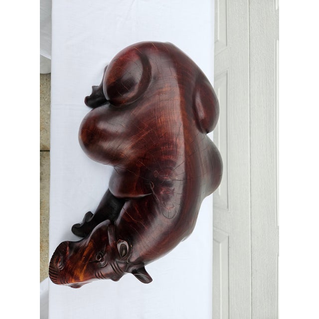 Massive Hand Carved Wooden Hippopotamus Hippo Sculpture For Sale - Image 10 of 17