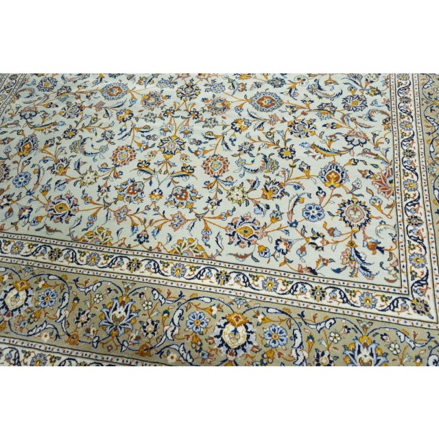 Textile Hand-Knotted Kashan Oriental Rug in Pistachio Green with Floral Motifs For Sale - Image 7 of 13