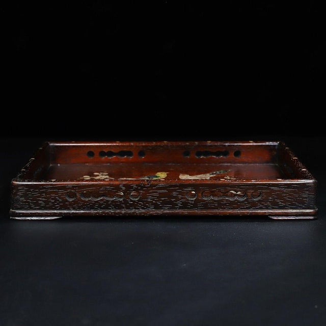 Wooden Tea Tray With Mother-of-Pearl Bird and Blossom Inlay For Sale In Los Angeles - Image 6 of 9