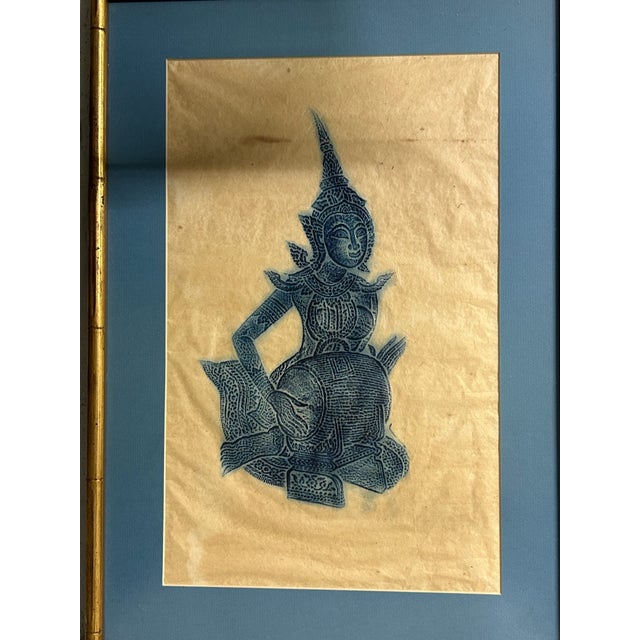 Vintage Thai Temple Rubbings in Gilt Bamboo Frames – Pair For Sale - Image 4 of 8