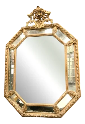 Mirror with Wooden and Gilded Stucco Wall, Napoleon III Mirror, 19th Century