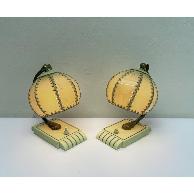Art Deco Bedside Table Lamps in Bakelite and Celluloid, 1930s, Set of 2 For Sale - Image 4 of 10