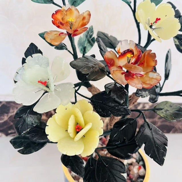 Vintage Gemstone & Cloisonné Enamel Bonsai Tree – Jade, Agate & Crystal Flowers For Sale In Los Angeles - Image 6 of 9