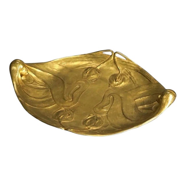 Early 1900s Art Nouveau Large Bronze Figural Tray Signed H. Weiss Geschutzt For Sale