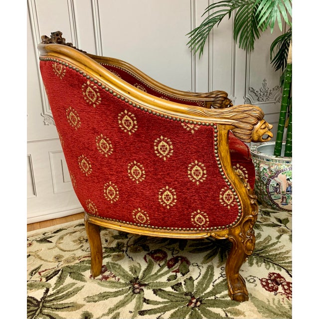 Late 19th Century Red Chenille Figural Hand Carved Cedar of Lebanon Regal Club Chair For Sale - Image 9 of 12