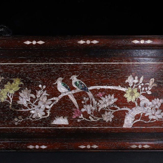 Wooden Plaque With Mother-of-Pearl Bird and Floral Inlay For Sale - Image 9 of 10