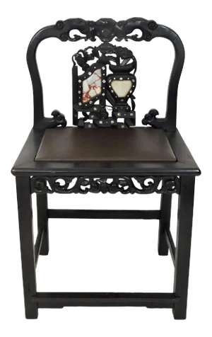 Antique Chinese Blackwood (Hongmu), Marble & Mother of Pearl Upholstered Side Chair, 19th Century