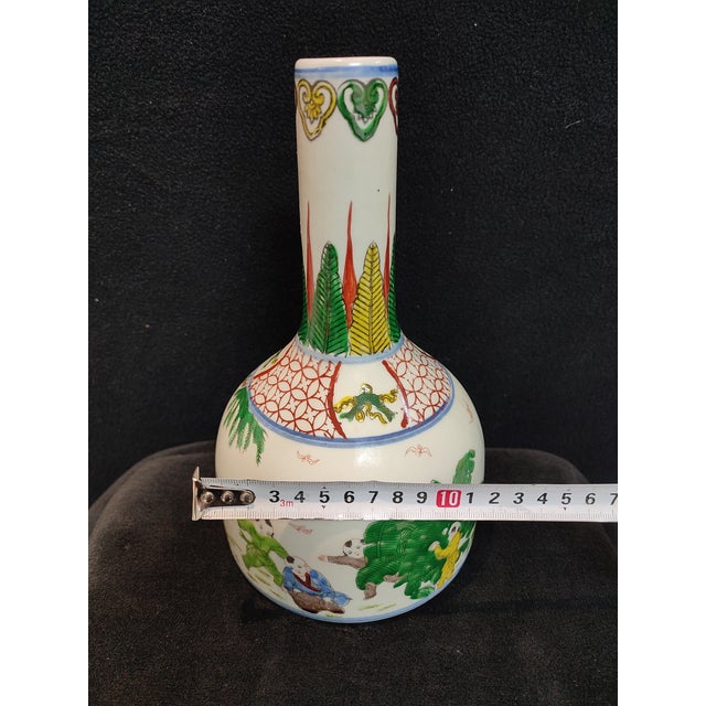 Chinese Ceramic Vase Jiajing Marked Famille Verte Doucai Porcelain Bell‑shaped Zun Vase Hand Painted Playing Children Pattern For Sale In Seattle - Image 6 of 11