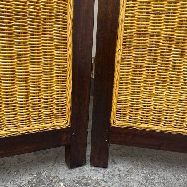 Woven Rattan Four-Panel Folding Screen For Sale - Image 11 of 12