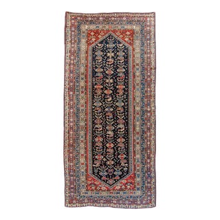 Late 1800s Antique Luri Rug Allover Design Navy Brick Red Hand Knotted Wool Low Pile Rug - 5’3” X 11’4” For Sale