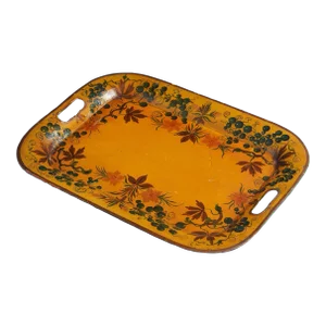 American Tole Tea Tray With Pierced Handle Grips, 1800’s