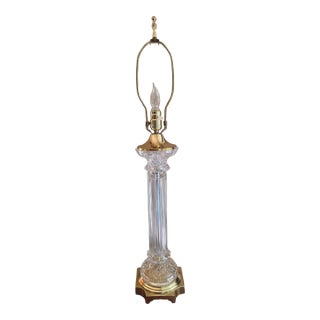 Vintage Glass and Brass Column Table Lamp For Sale