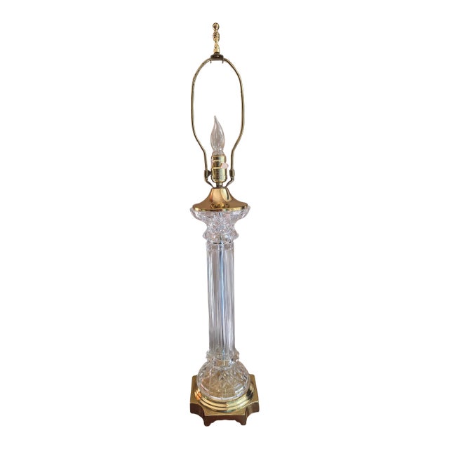 Vintage Glass and Brass Column Table Lamp For Sale