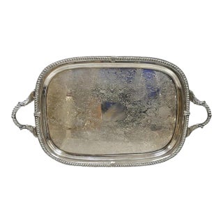 Vintage Victorian Silver Plated Regency Twin Handle Bar Platter Serving Tray For Sale