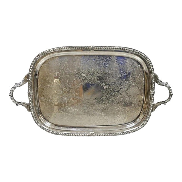 Vintage Victorian Silver Plated Regency Twin Handle Bar Platter Serving Tray For Sale