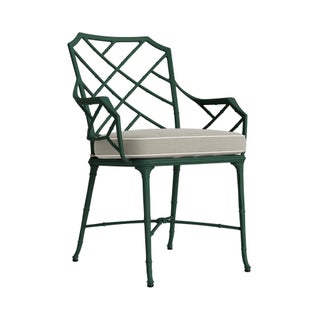 Brown Jordan Calcutta Arm Chair in Forest Green with Forest Green and Sea Salt Welt Cushions For Sale