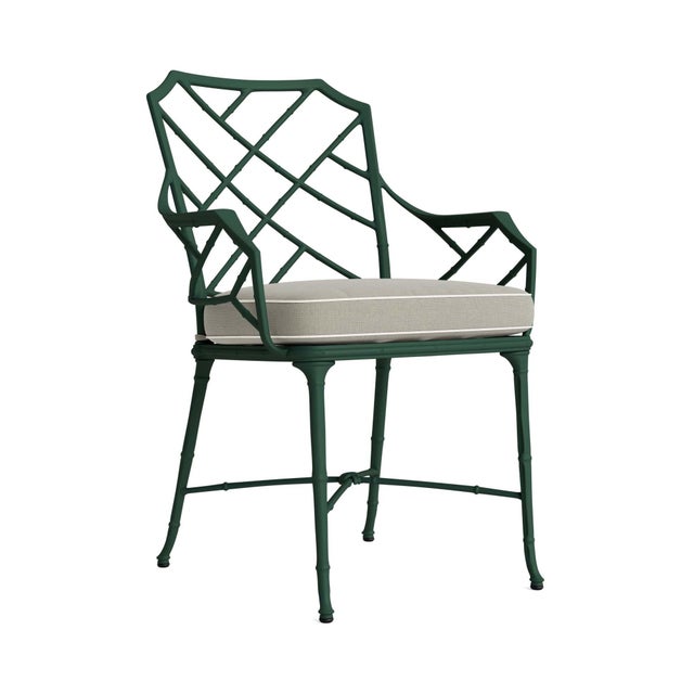 Brown Jordan Calcutta Arm Chair in Forest Green with Forest Green and Sea Salt Welt Cushions For Sale
