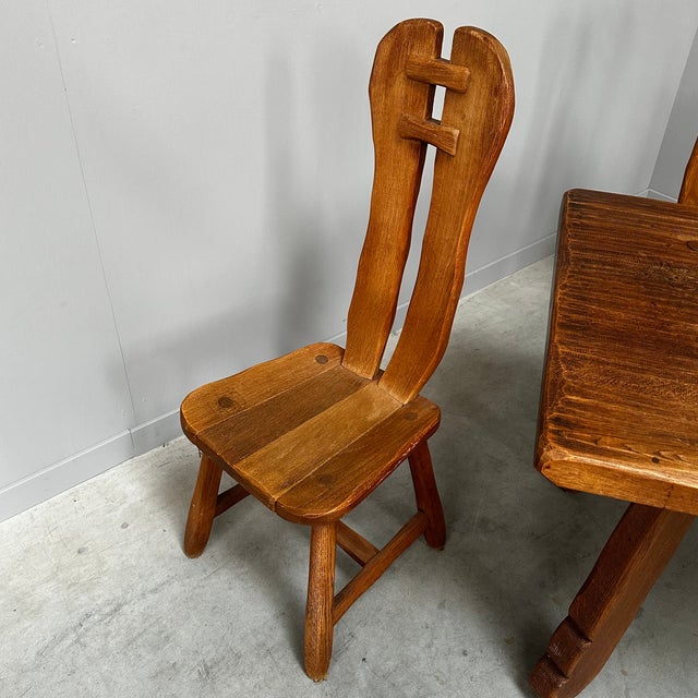 1960s Brutalist Oak Dining Table and Chairs by De Puydt, Belgium, 1960s, Set of 5 For Sale - Image 5 of 14