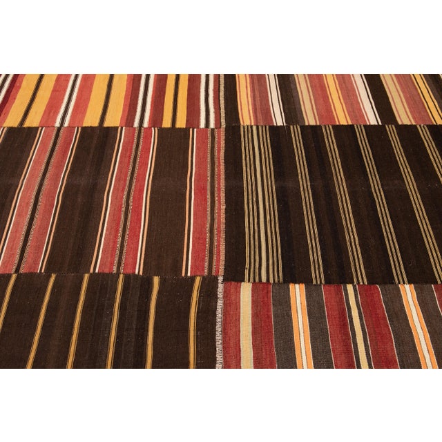 Textile Mid-Century Kilim Handmade Striped Wool Rug For Sale - Image 7 of 11