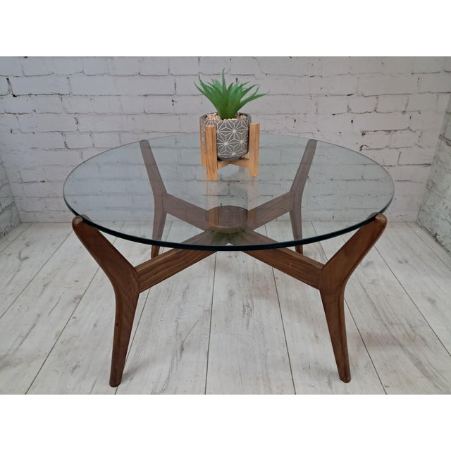 Mid-Century Round Coffee Table Teak with Glass Top from Lebus, 1960s For Sale - Image 9 of 18