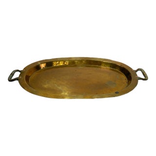 Vintage Oval Handled Brass Tray For Sale