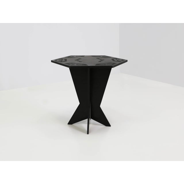 1940s French Art Deco Cubist Side Table in Black Carved Slate Stone, 1940s For Sale - Image 5 of 5