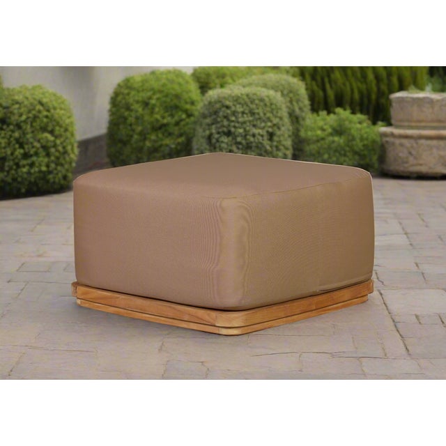 Eclipse Outdoor Solid Teak Wood Ottoman - Light Brown Fabric For Sale In Chicago - Image 6 of 8