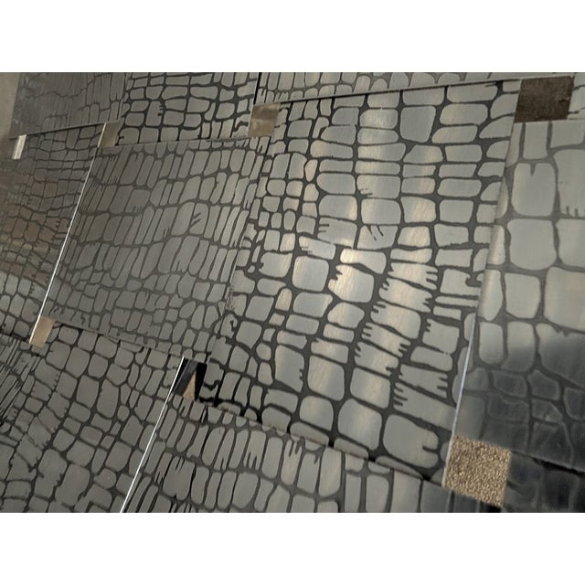 Metal 1980s Contemporary Industrial Metal X-Base Stool / Ottoman With Crocodile-Textured Metal Seat For Sale - Image 7 of 8