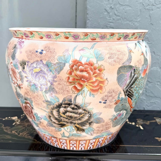 Chinese Vintage Chinese Hand Painted Porcelain Fish Bowl Vase For Sale - Image 3 of 7